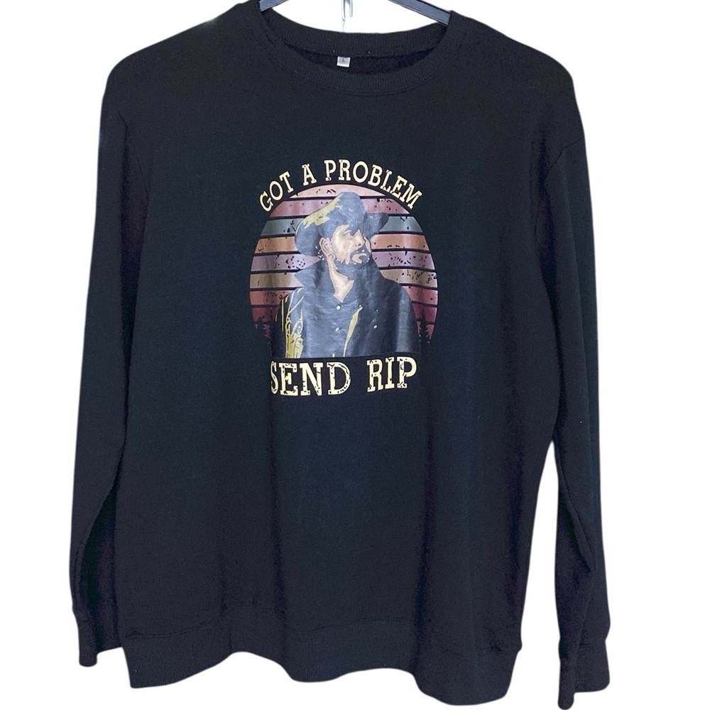 Black Yellowstone Rip Graphic Sweatshirt Top New Size Large